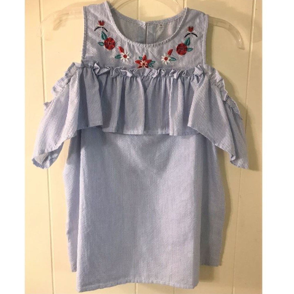 Women's open shoulder blouse, flare sleeves, small